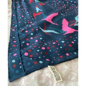 Vintage Navy Polka Dot SILK Scarf With Birds